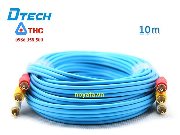 Dây AV, cáp tín hiệu AV 10m Dtech 6 đầu hoa sen